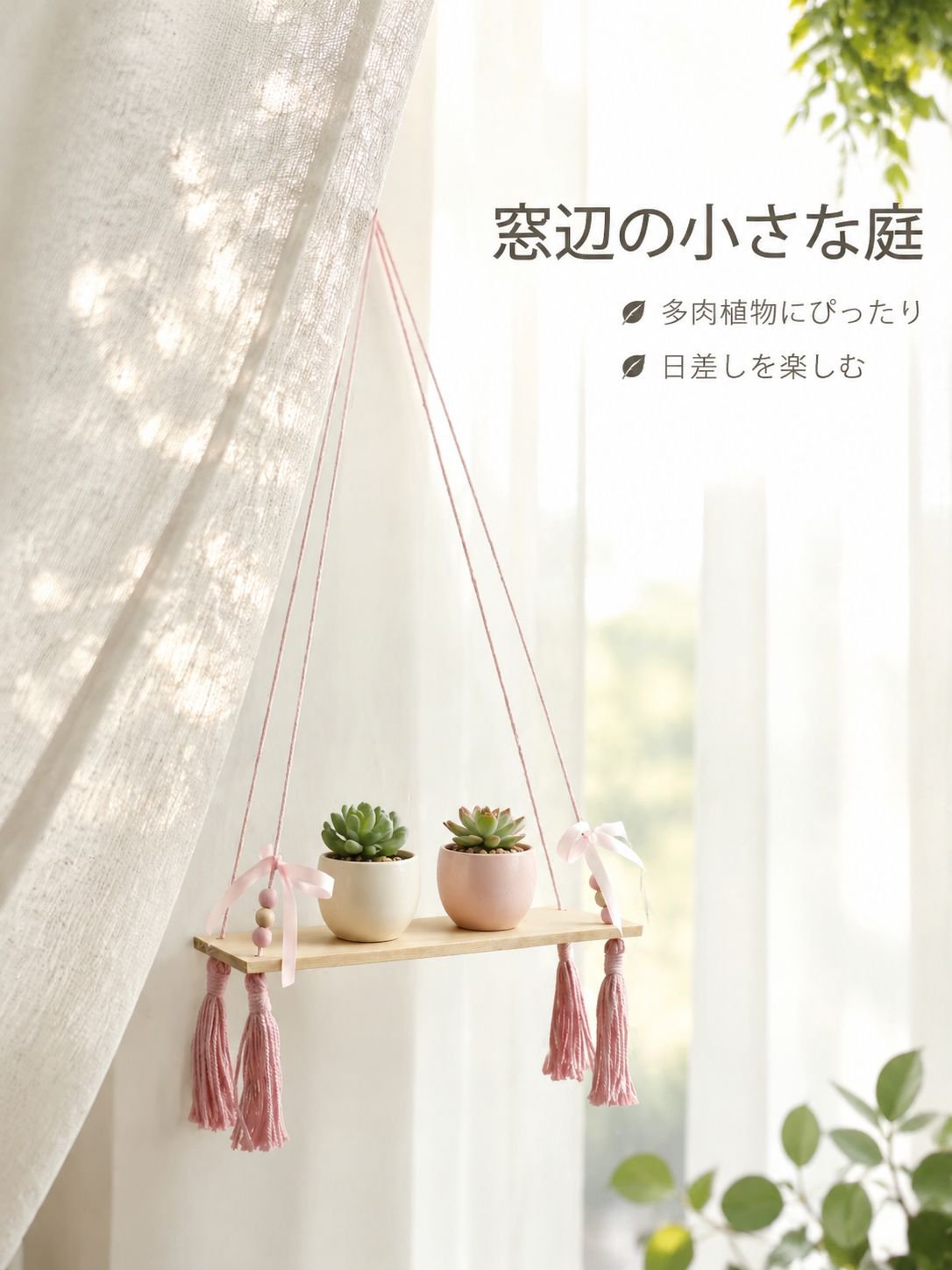 手編みタッセル木製ビーズ植木鉢ラック