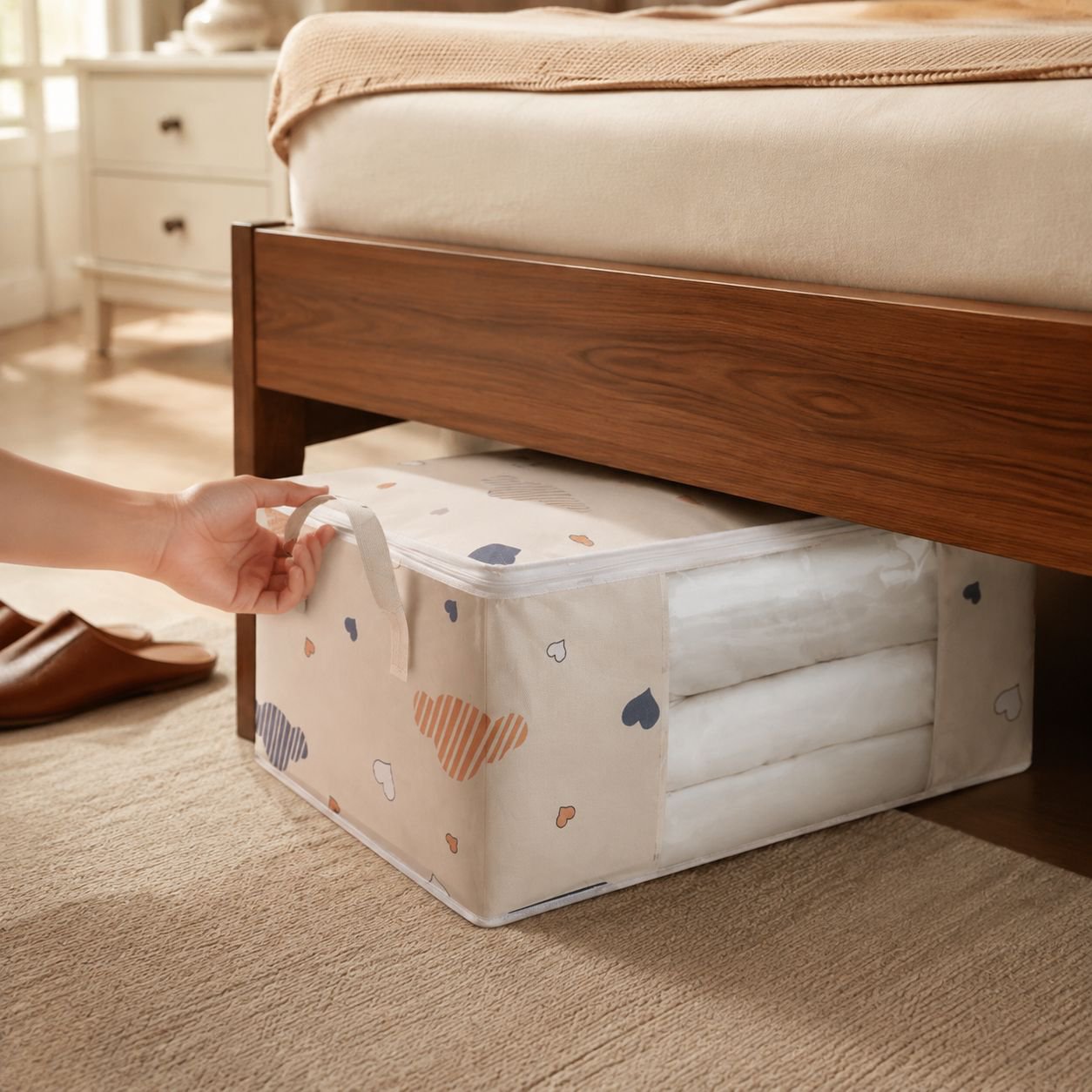 Home closet organization with foldable storage box