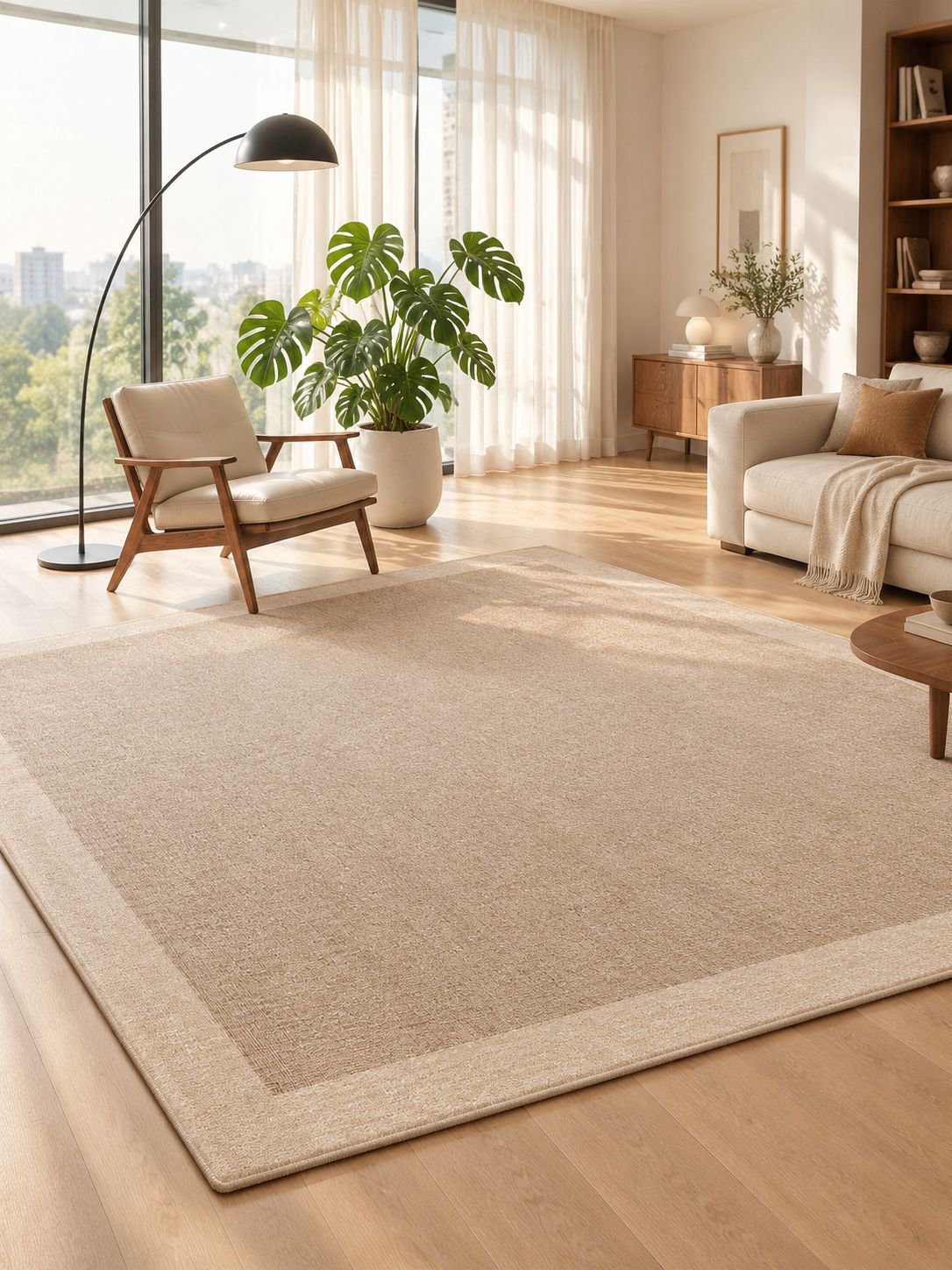 Abwischbarer Vintage-Teppich mit dekorativem Muster im Wohnzimmer