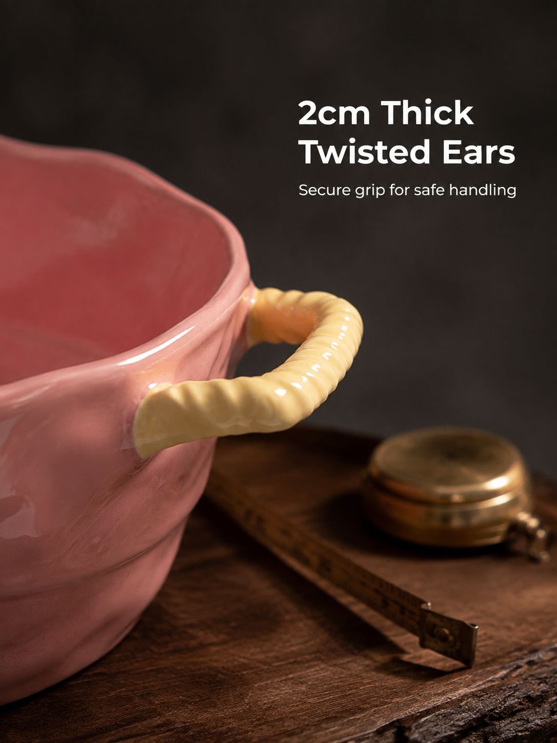 Deep ceramic noodle bowl with two comfortable side handles