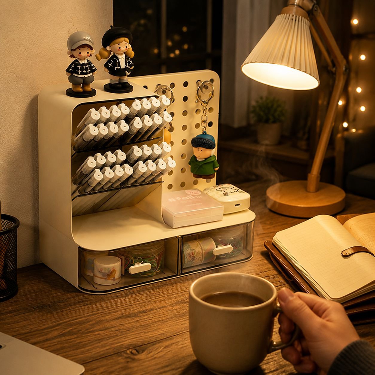 Multi-functional pen holder pegboard with stationery items