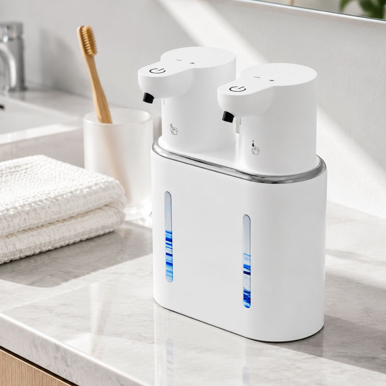 New automatic sensor soap dispenser, electric foam machine, double-headed soap dispenser, wall-mount