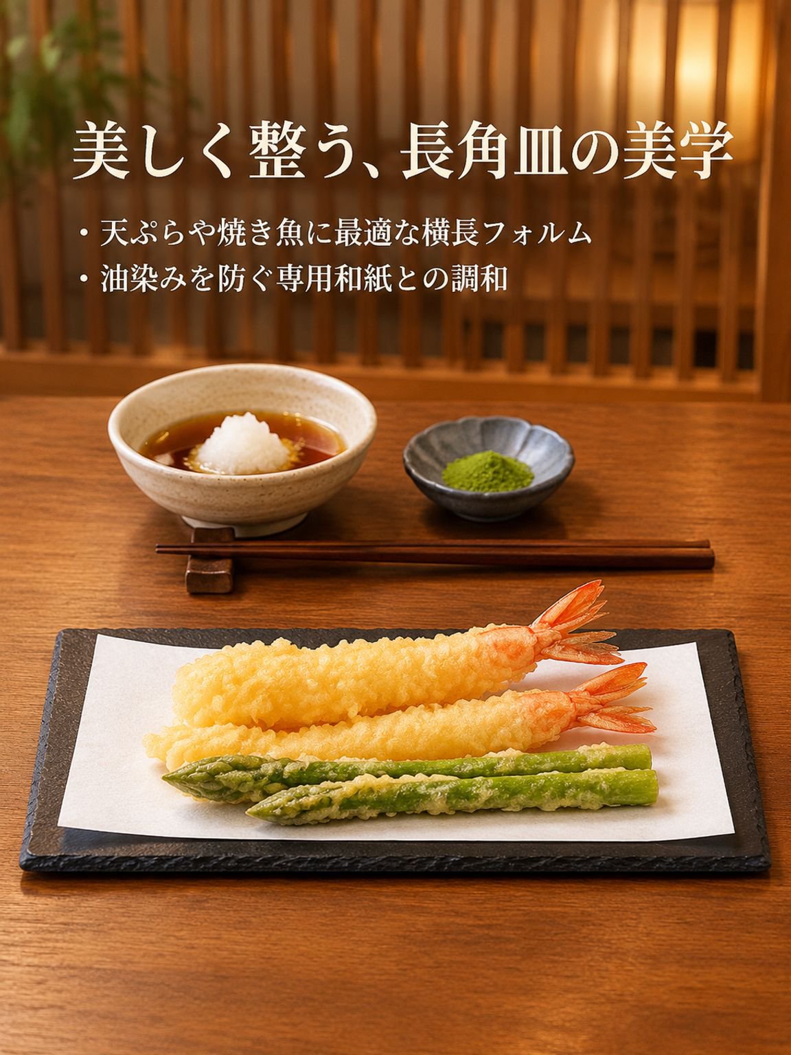 和風 黒石製 長角寿司・天ぷら皿 