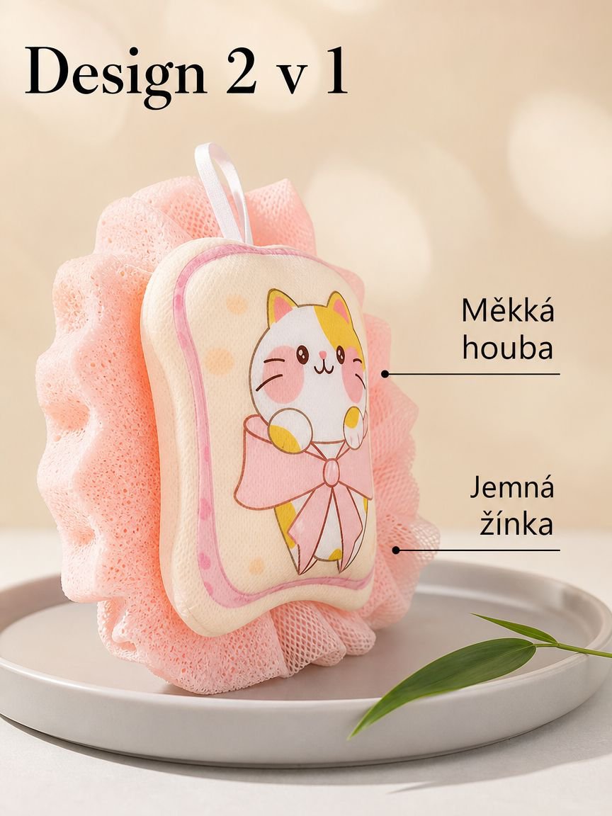 Měkká koupelová houba a žínka pro domácí použití, 2v1, odolná, nerozpadá se