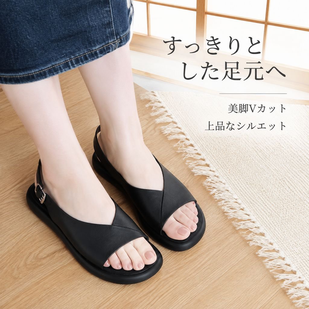 レディース夏用フレンチVカットレトロサンダル・快適なソフトソールのフラットスリッパ