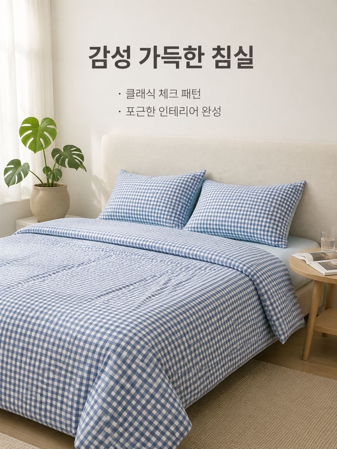 코튼 체크 패턴 침구 4종 세트