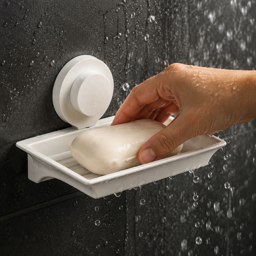 Easy install soap holder with strong suction cup