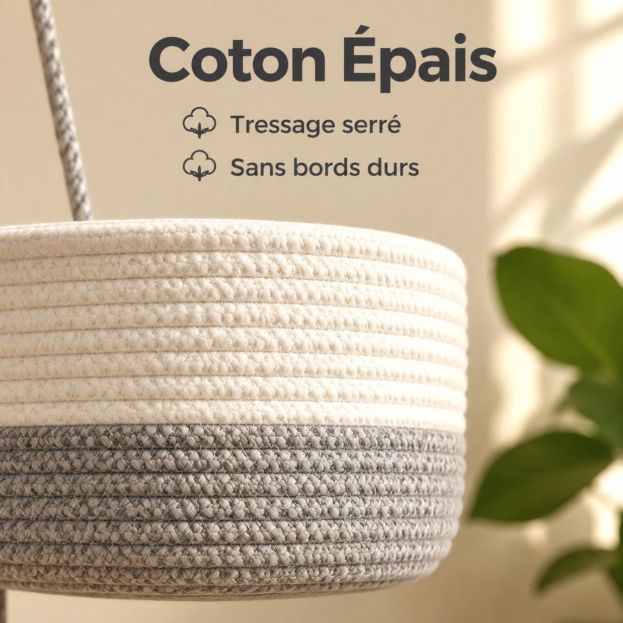 JMY panier suspendu à trois couches panier de rangement tissé en corde de coton