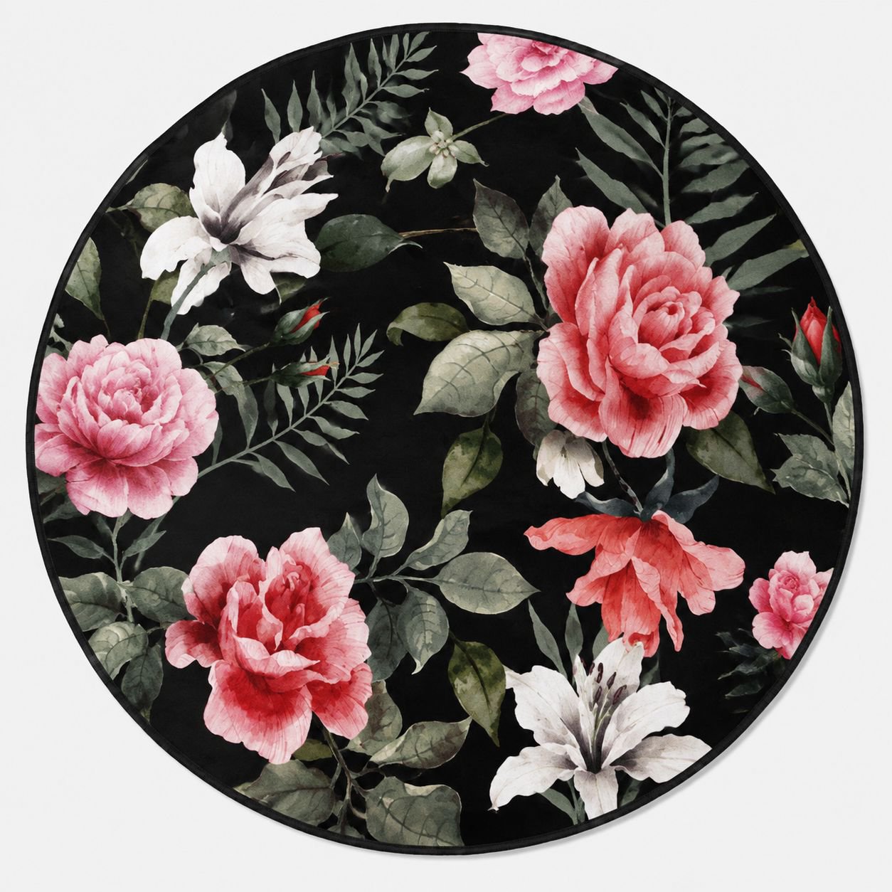Country Style Floral Rose Round Floor Mat for Balcony, Living Room, and Coffee Table