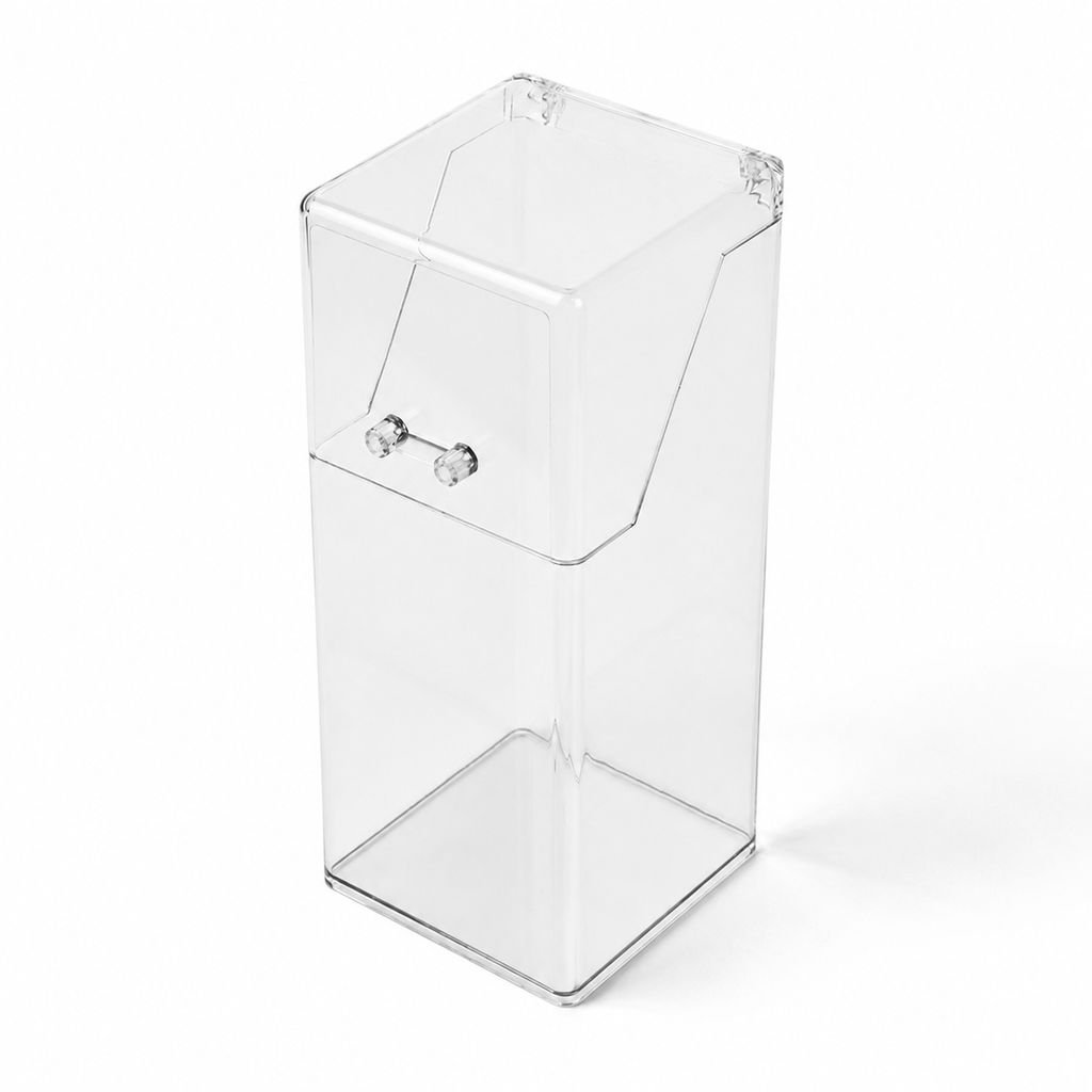 Transparent Square Makeup Brush Storage Box with Mirror, Flip Top Acrylic Desk Organizer