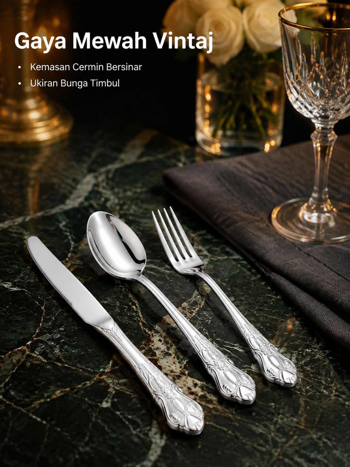 Vintage Gold Stainless Steel Flatware Set