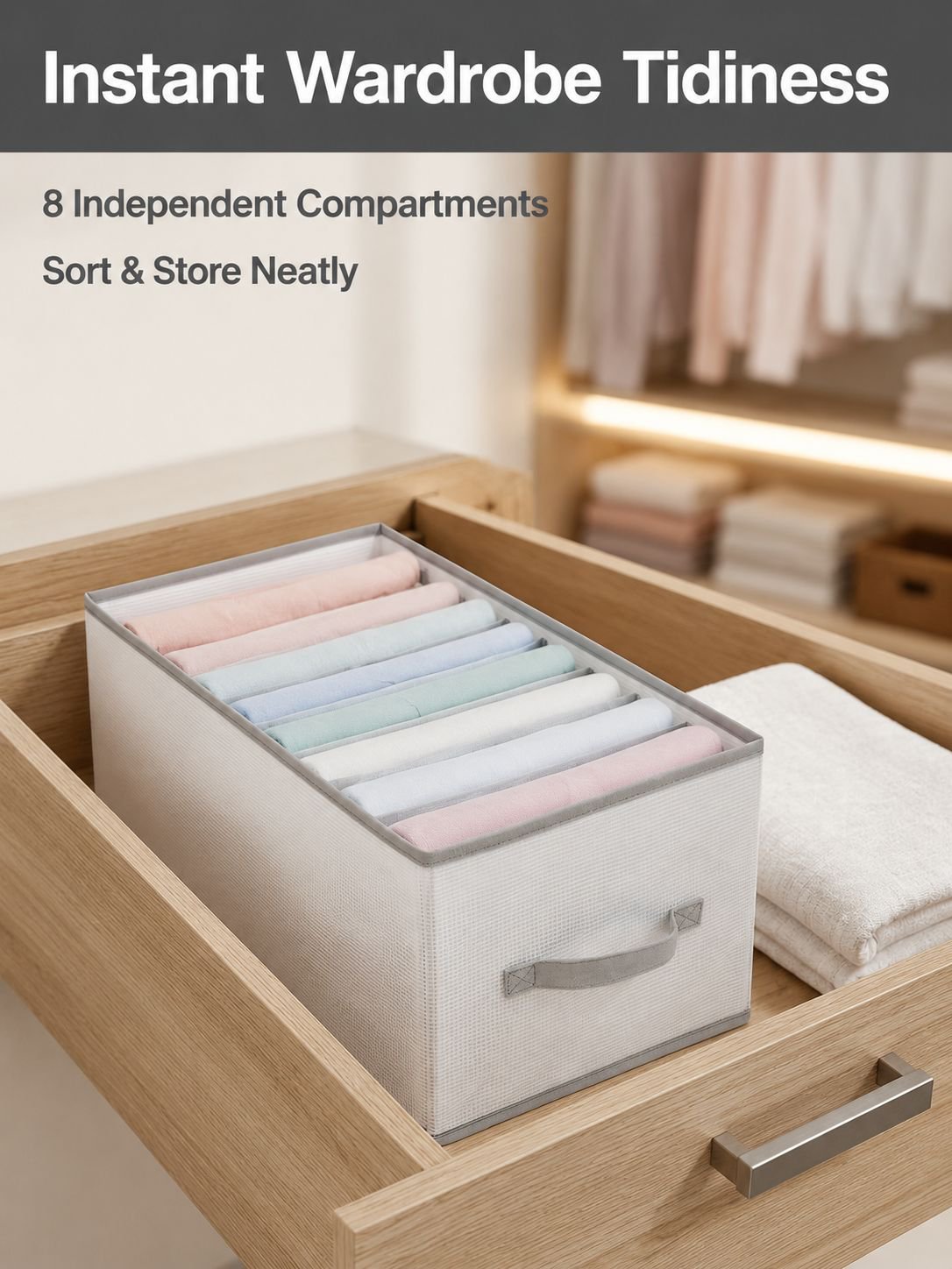 Transparent PP board washable wardrobe drawer organizer, underwear and panty compartment, large 8-co