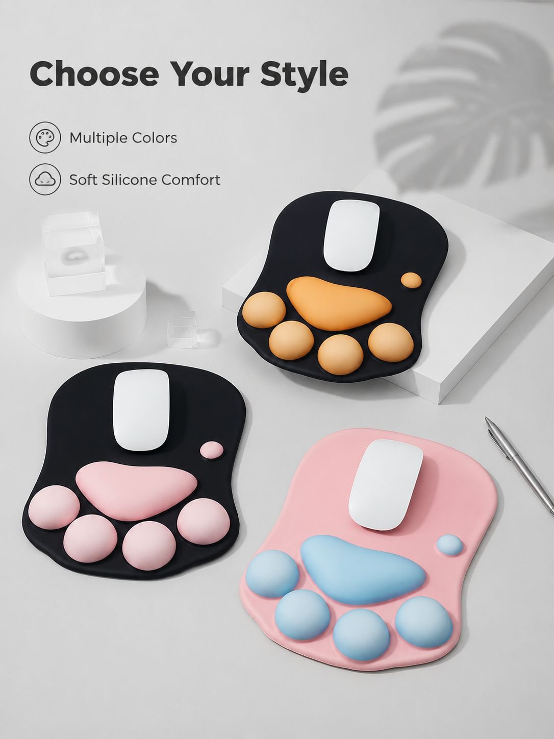 Cute and personalized silicone wrist rest mouse pad with cat paw design for computer laptops.