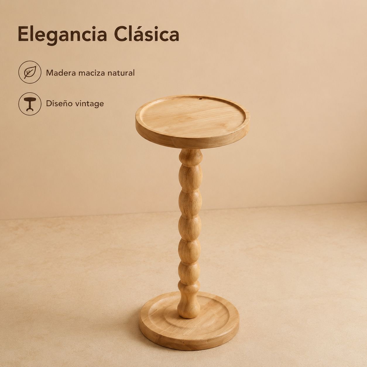 Mesa auxiliar redonda de madera estilo retro
