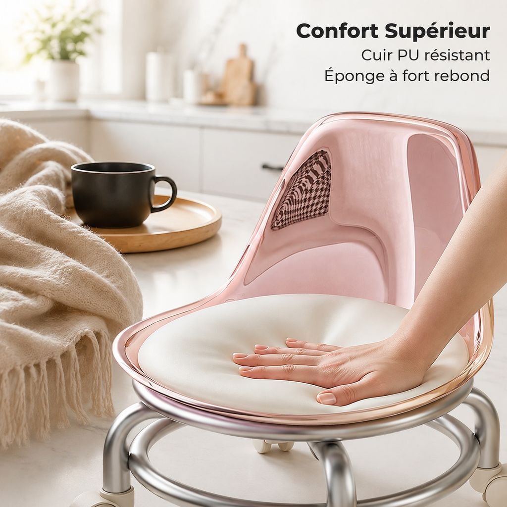 Tabouret pour enfants en plastique transparent à roulettes pivotantes