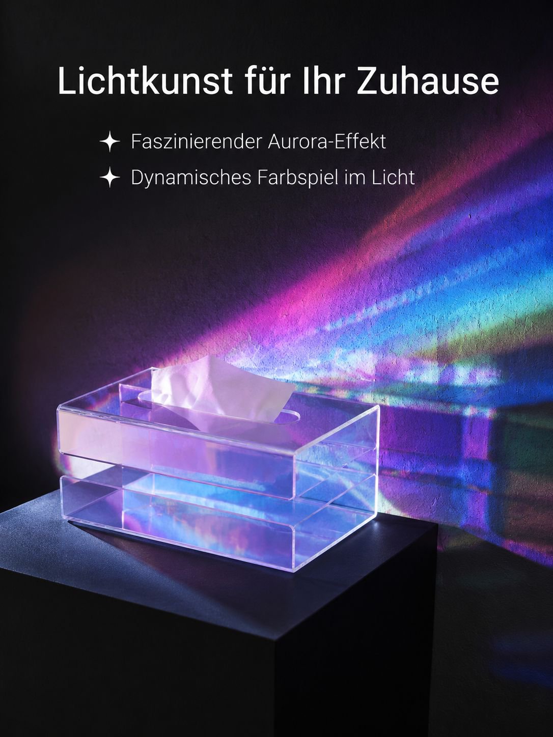 Transparente Aurora Taschentuchaufbewahrungsbox auf Wohnzimmertisch