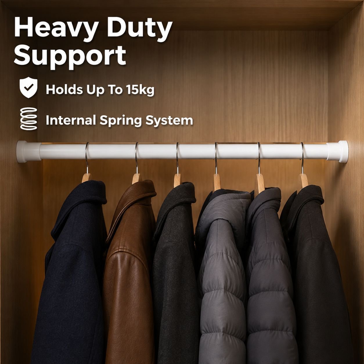 Thickened, drill-free fixed clothes drying rod and wardrobe support rod