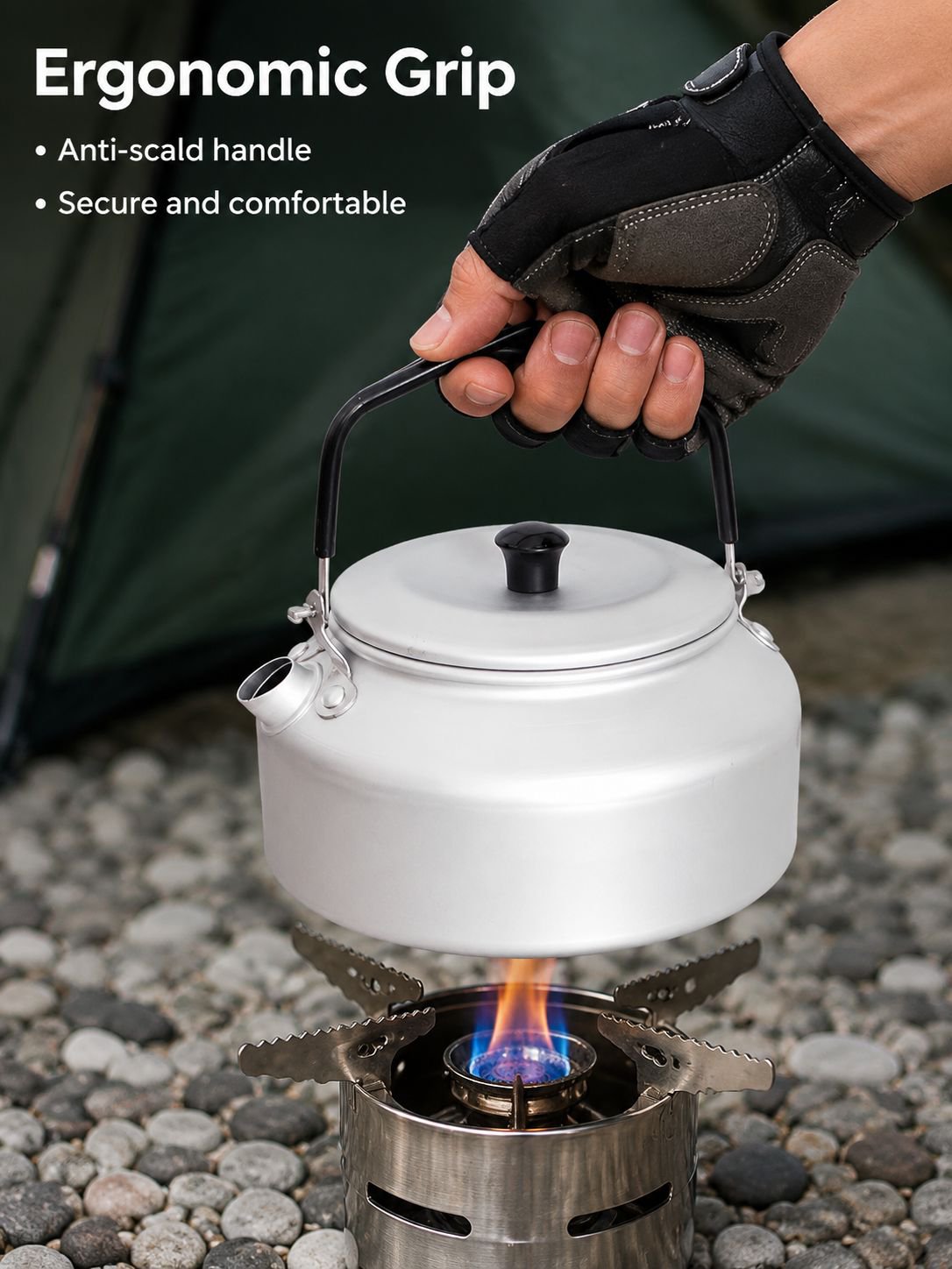 Compact travel kettle for making coffee or tea outdoors