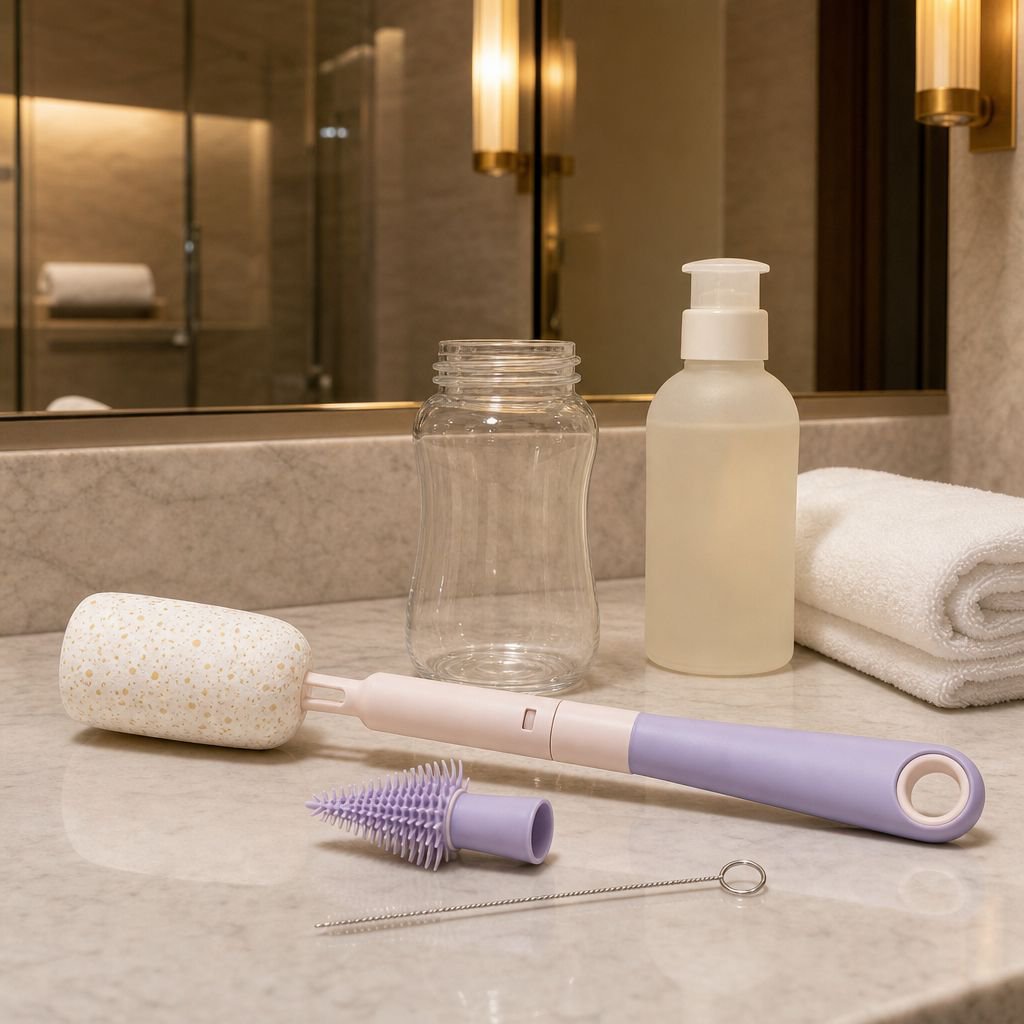 2-in-1 baby bottle and nipple cleaning brush set for travel
