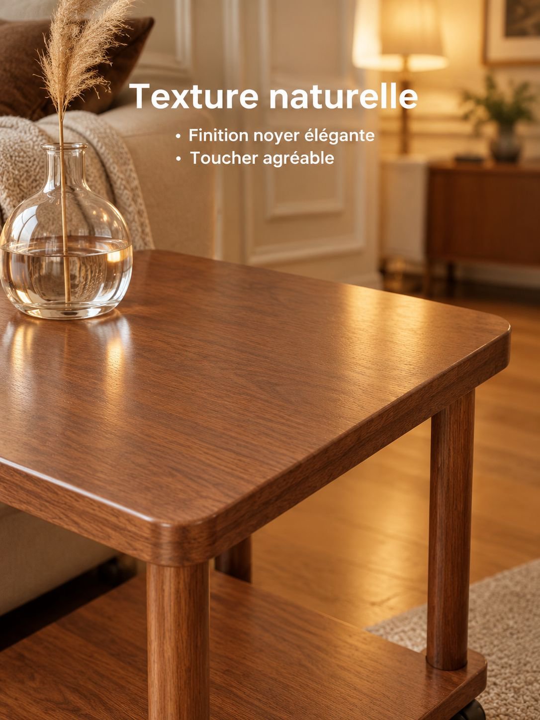 Table basse carrée utilisée comme bout de canapé