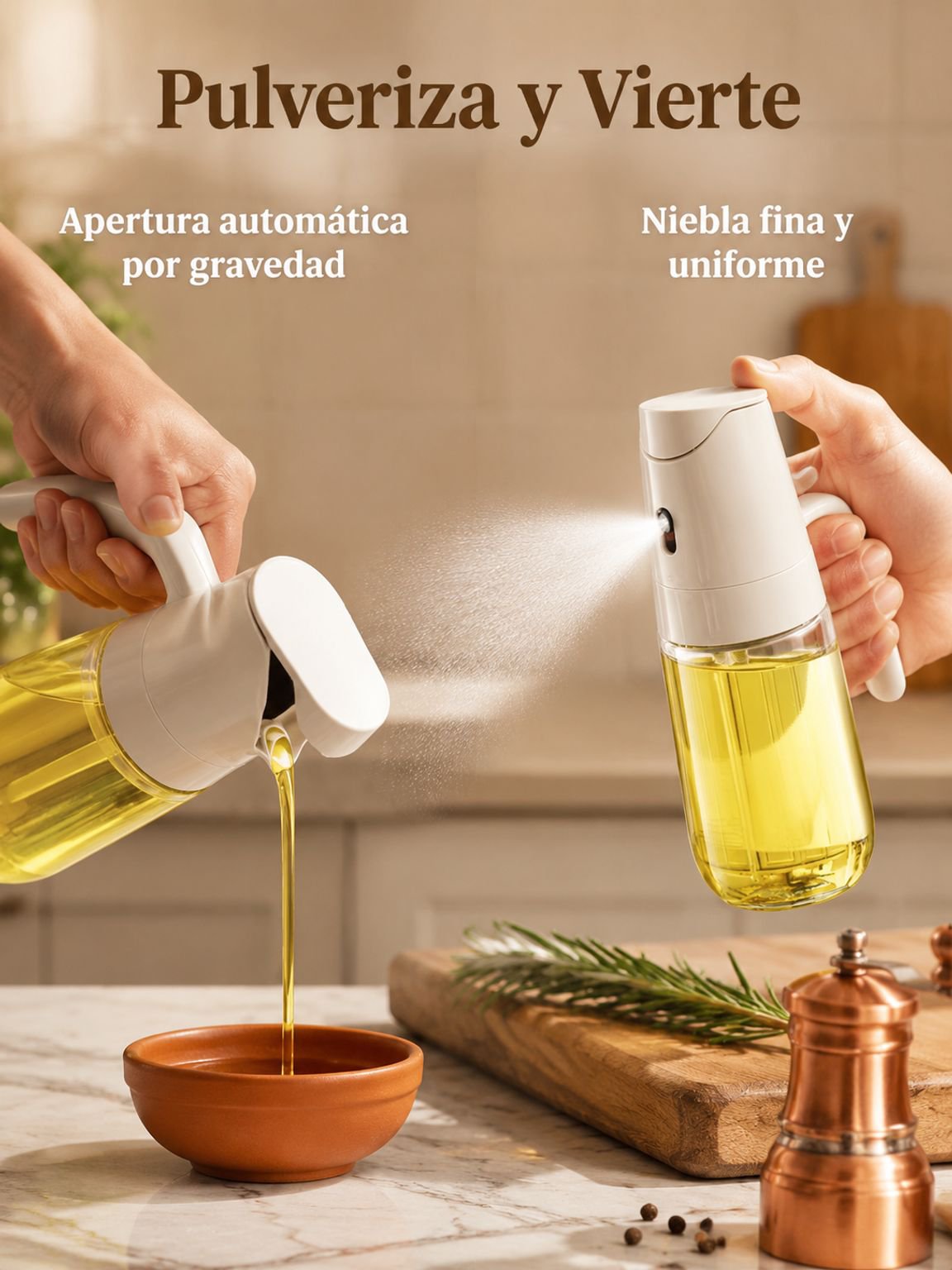 Botella de aceite con atomizador para cocina