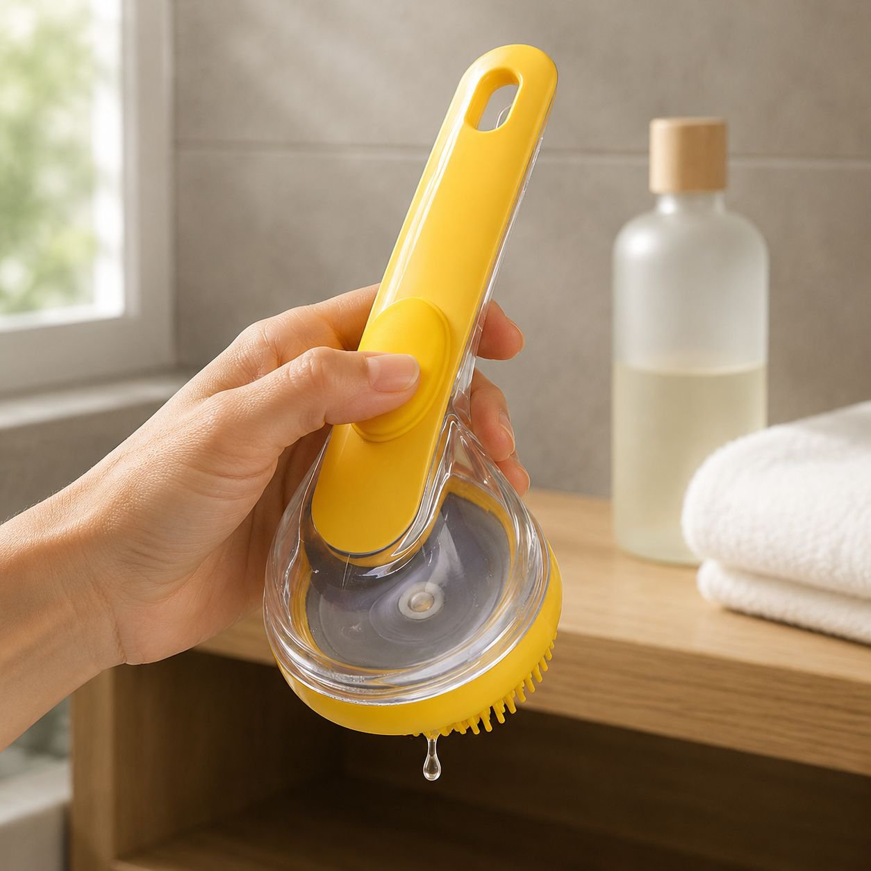 Easy grip pet bathing brush with built-in shampoo dispenser