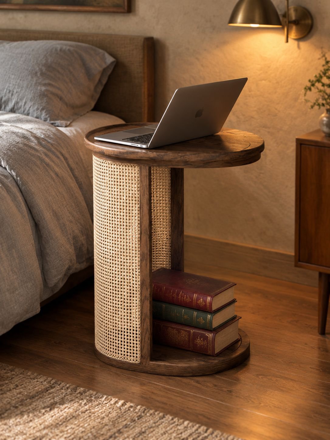 Table d’appoint ronde avec étagère pour canapé