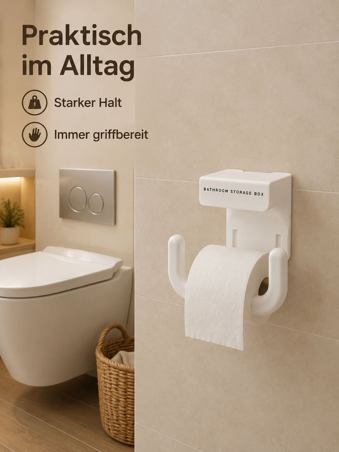 Badewagen mit Aufhängung für Papiertaschentücher und Gesichtstücher, ohne Bohren, Aufbewahrungsbox, 