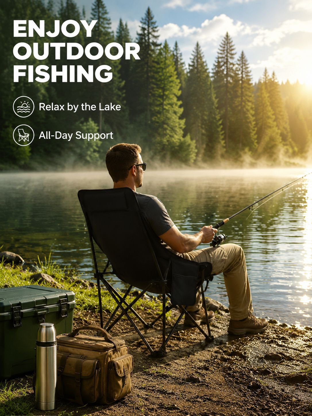High-back folding fishing chair