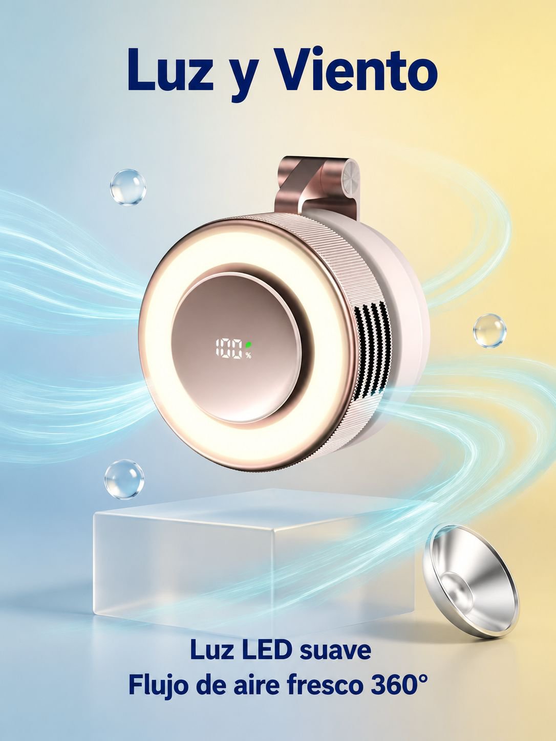 Ventilador portátil sin aspas con luz nocturna USB, luz de relleno magnética y clip giratorio