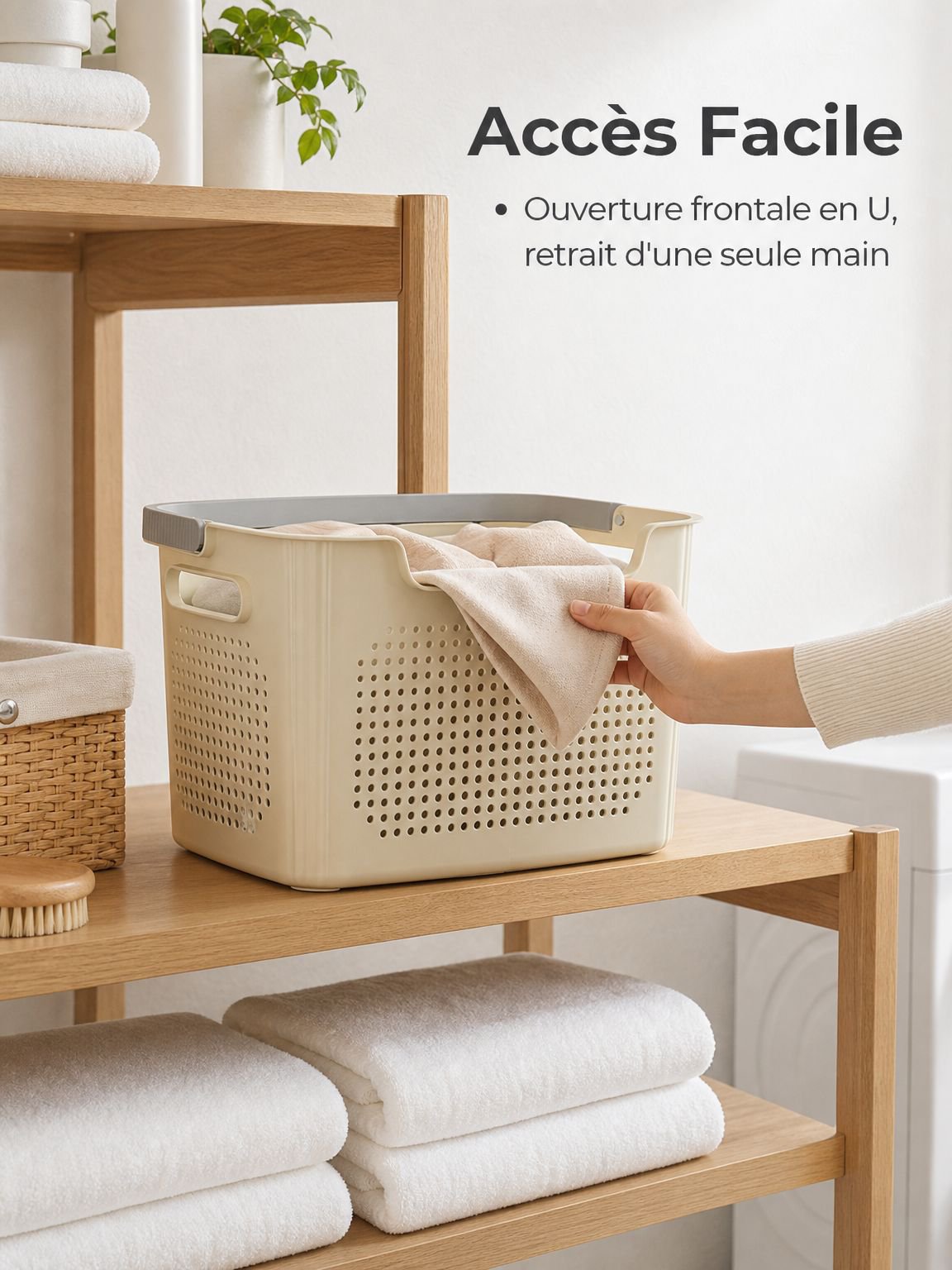 Grand panier à linge sale en couleurs neutres et design sobre