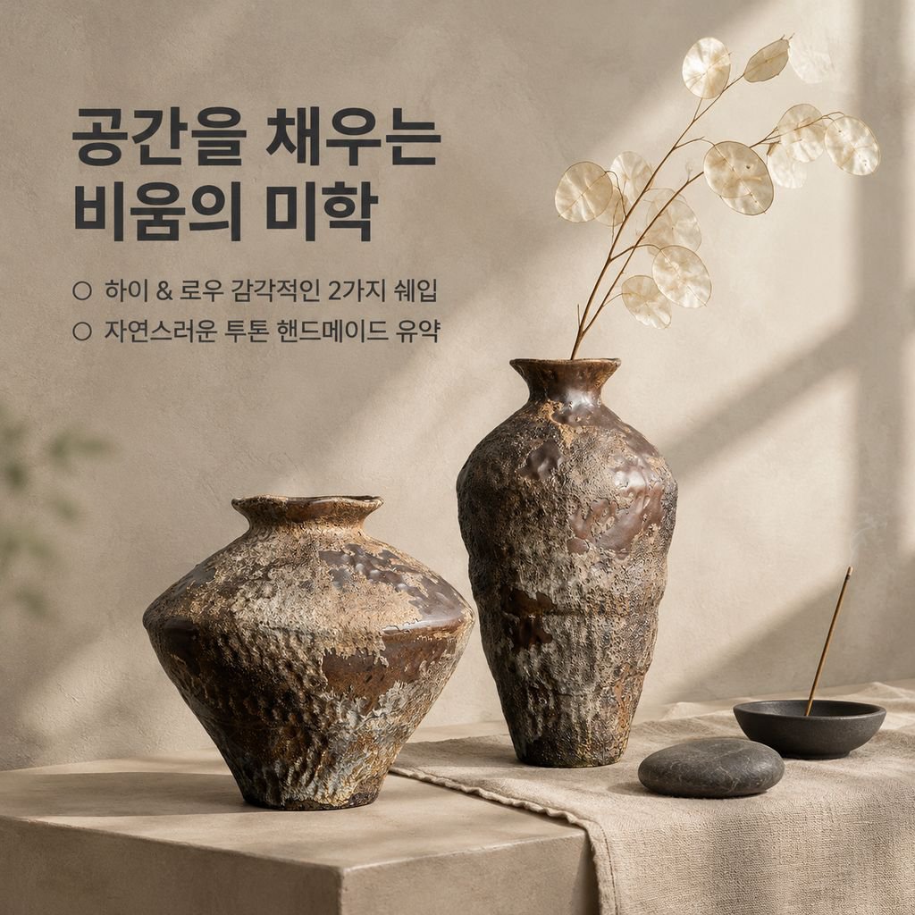 경덕진 빈티지 도자기 화병 와비사비 젠 스타일 드라이플라워 토기 인테리어 오브제