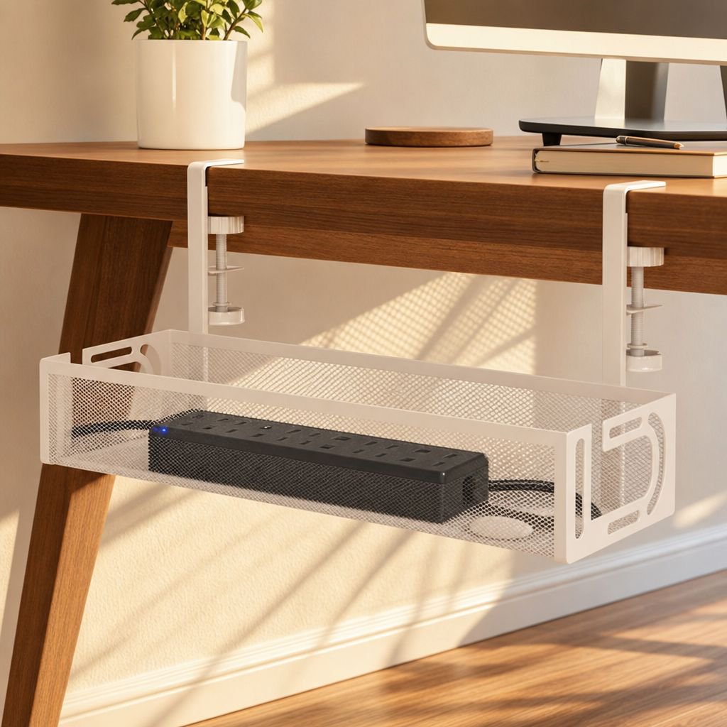 Under desk organizer for power strips and cables