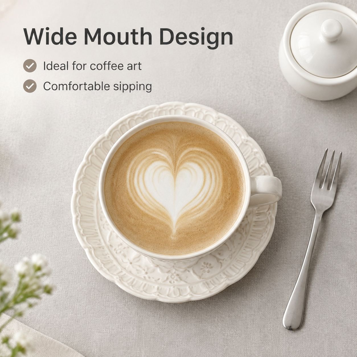 French-style embossed coffee cup and saucer set