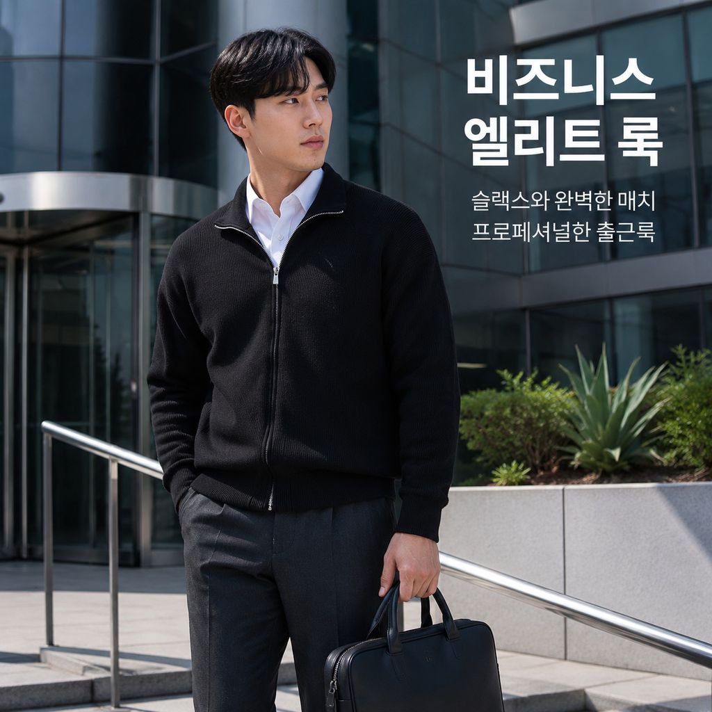 남성용 슬림핏 칼라 니트 스웨터 가디건
