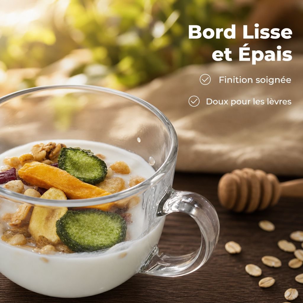 Verre à petit-déjeuner grande capacité avec couvercle et cuillère