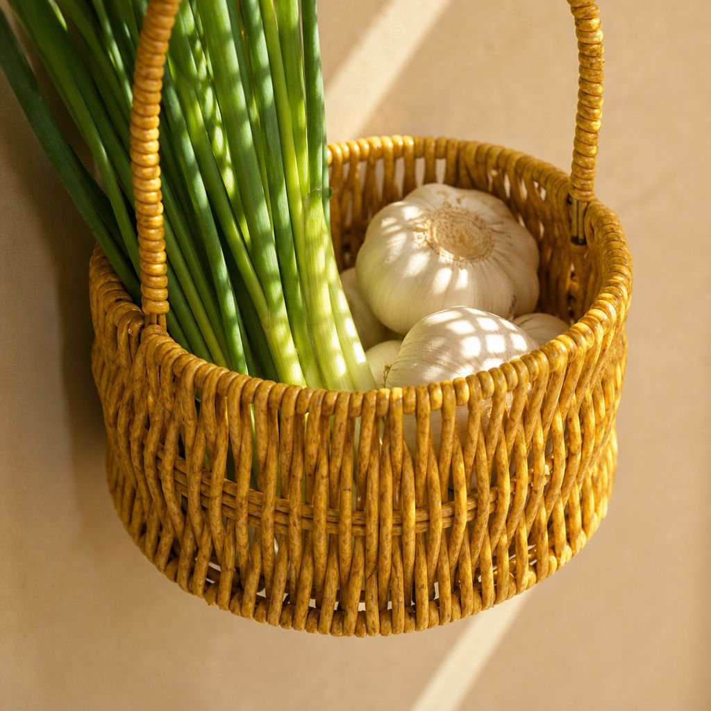 Multi-functional Imitation Rattan Wall-mounted Basket for Kitchen
