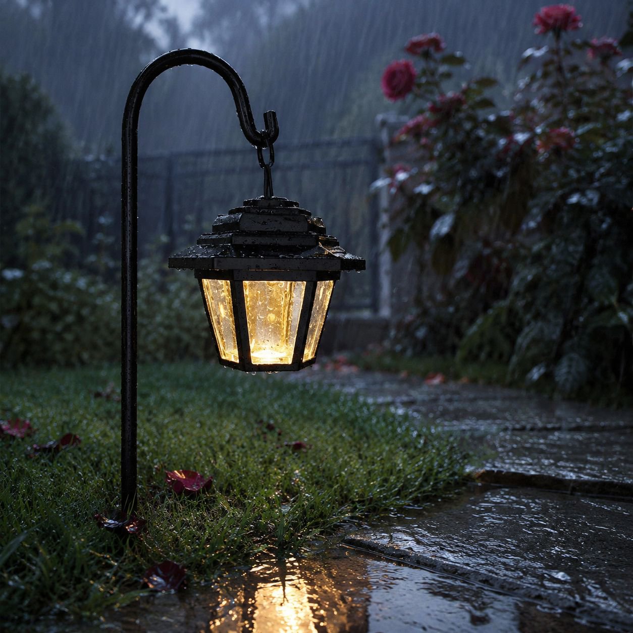 Hexagonal palace lantern, lawn lantern, solar-powered outdoor courtyard lantern, garden villa landsc