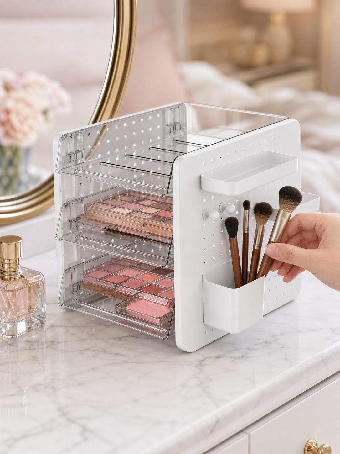 Essential desk organizer with pegboard design