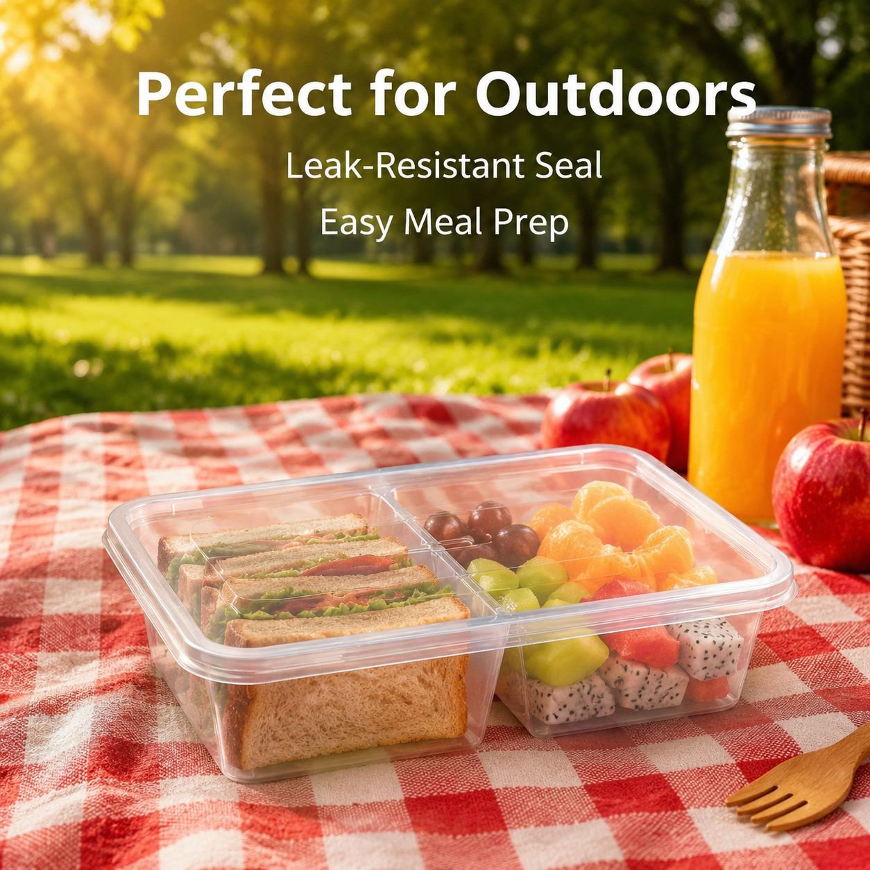 Disposable rectangular transparent compartmentalized lunch box
