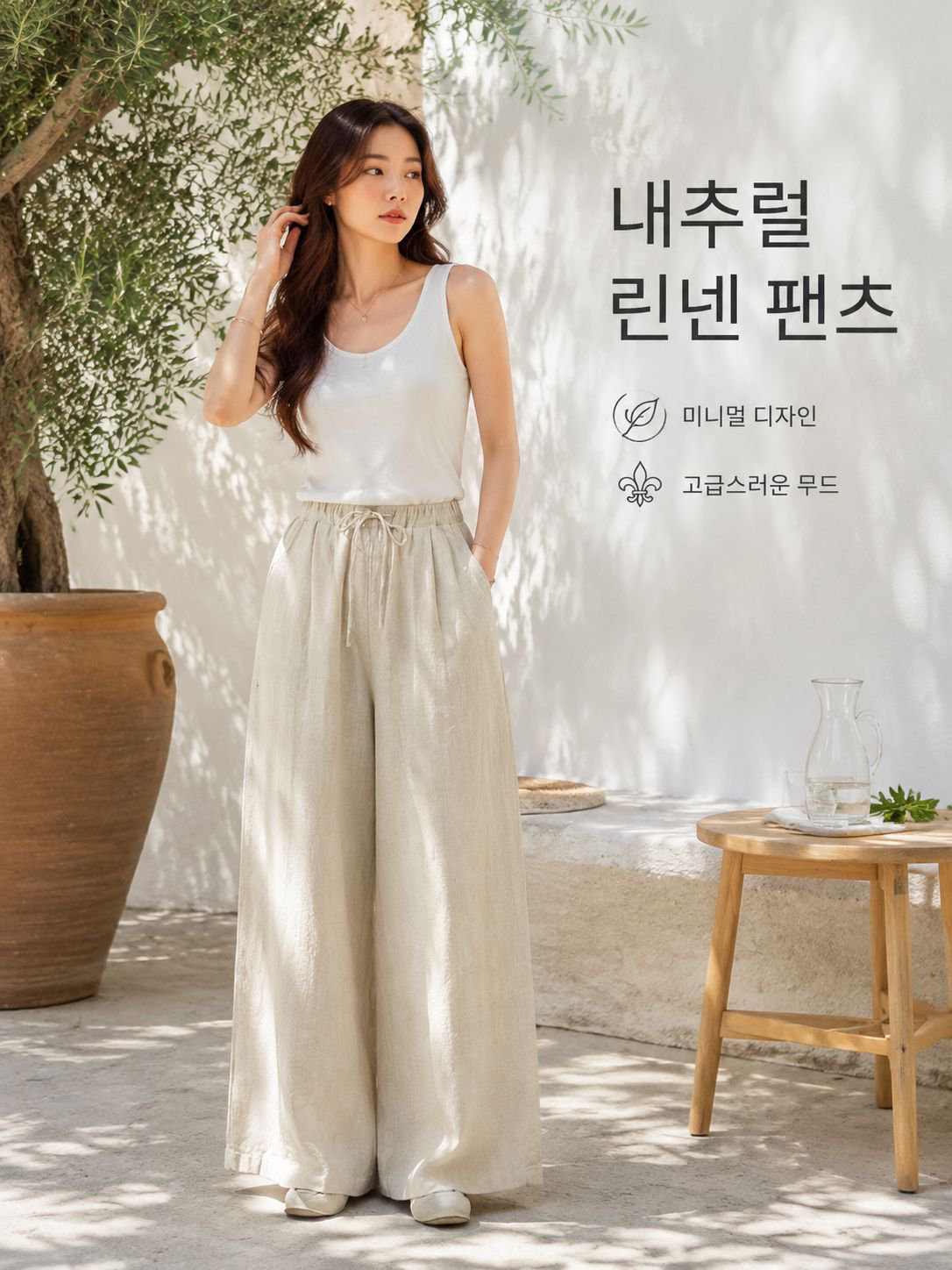 면마 통기성 시원한 와이드 팬츠