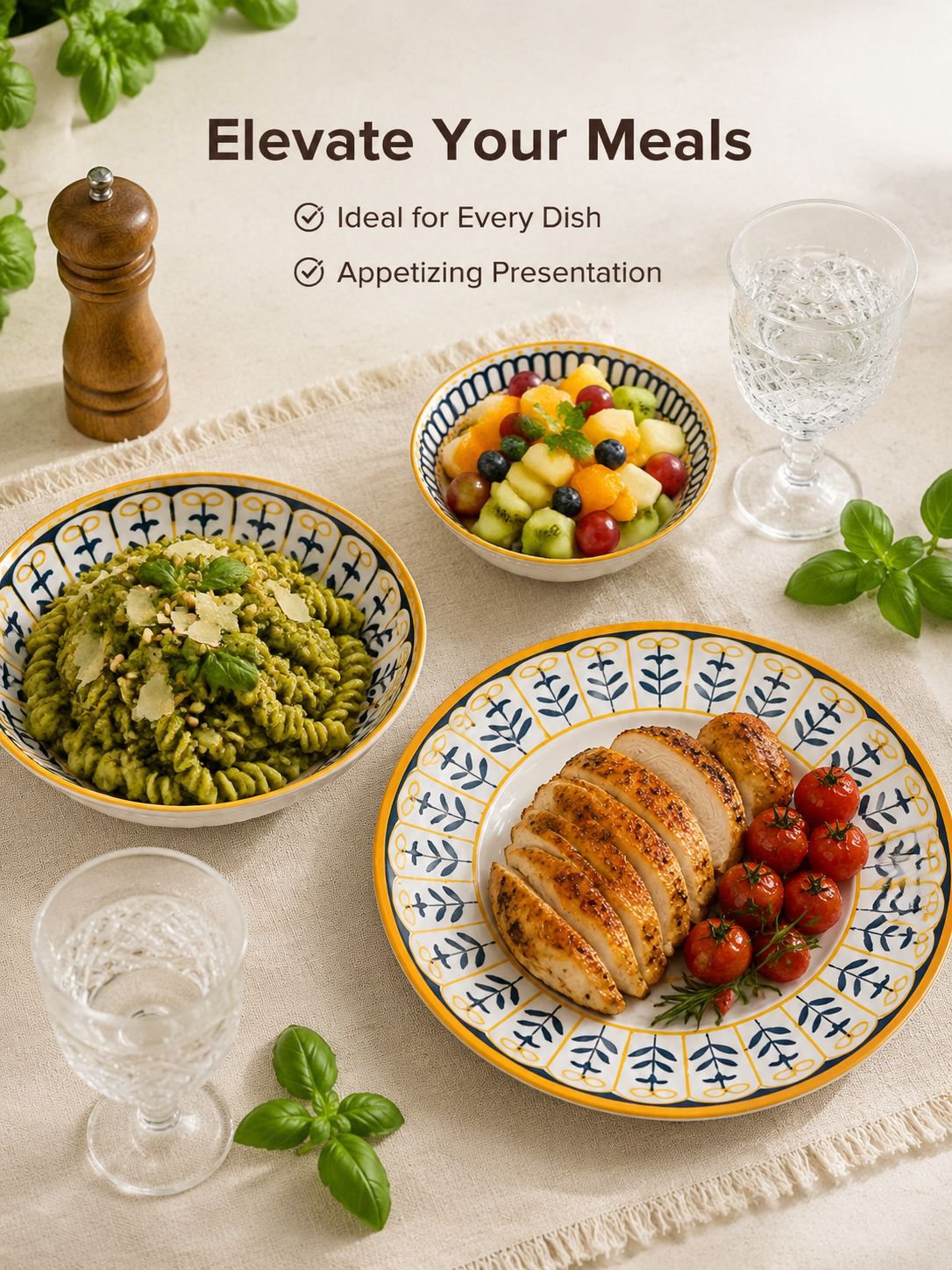 Patterned Pottery Bowl and Plate Set