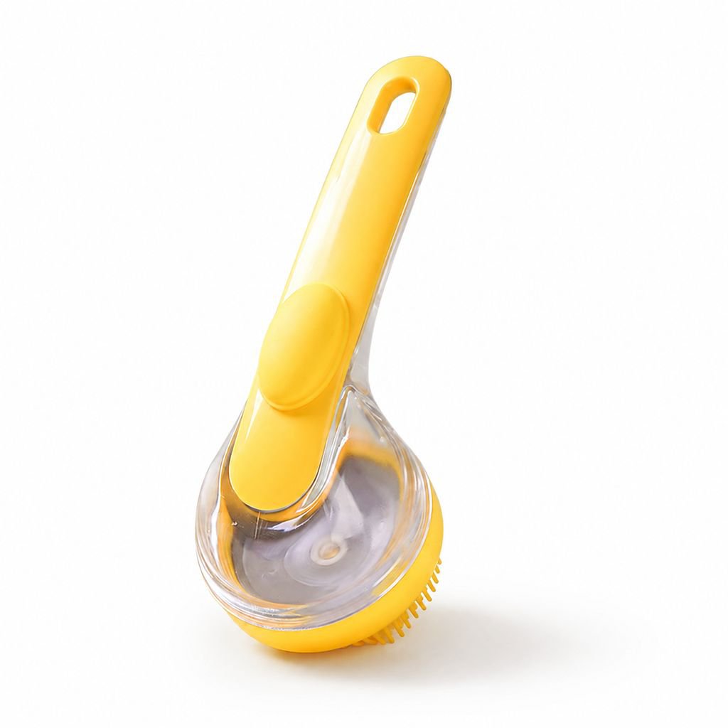 Pet Long Handle Bath Massage Brush with Shampoo Push Out Function