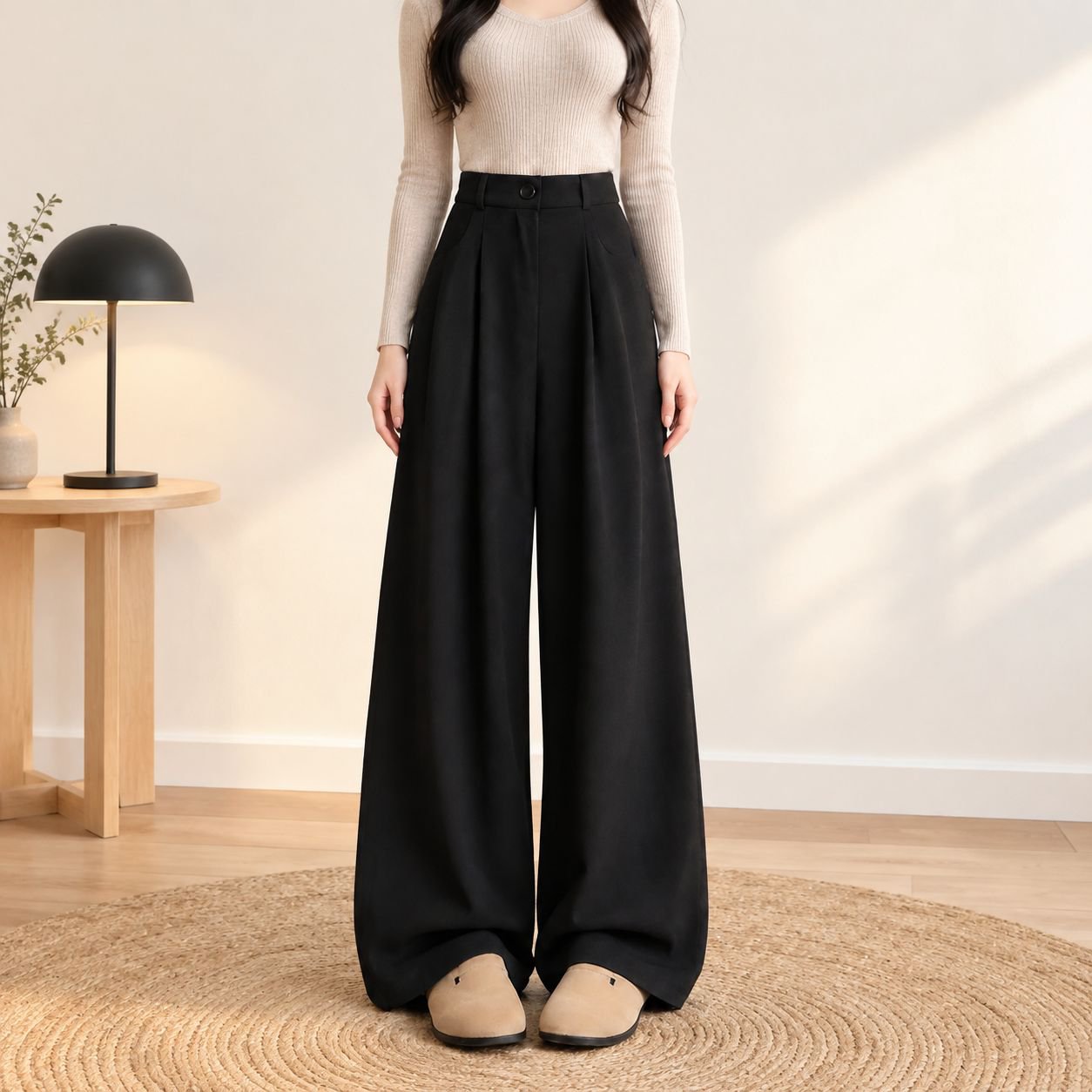 バックゴム仕様で快適なハイウエストパンツ