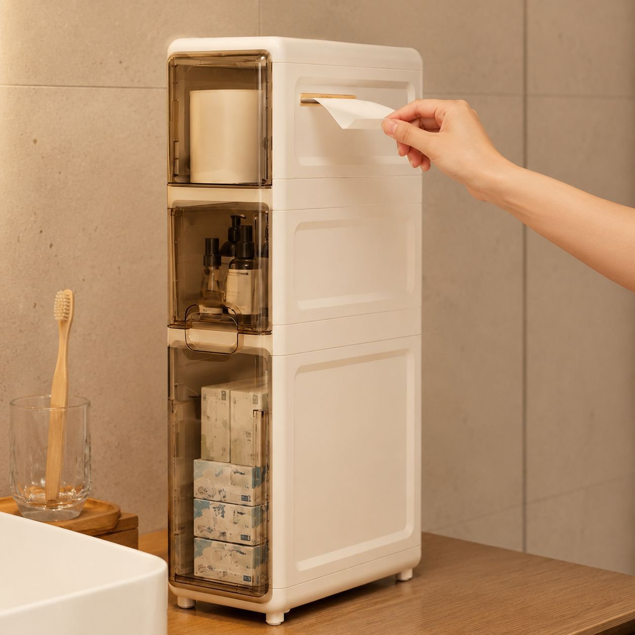 衣類・小物すき間収納チェスト 引き出し式ワイド防水収納ラック