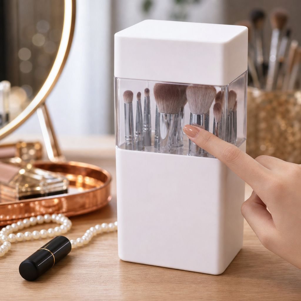 Estuche portátil a prueba de polvo para brochas de maquillaje