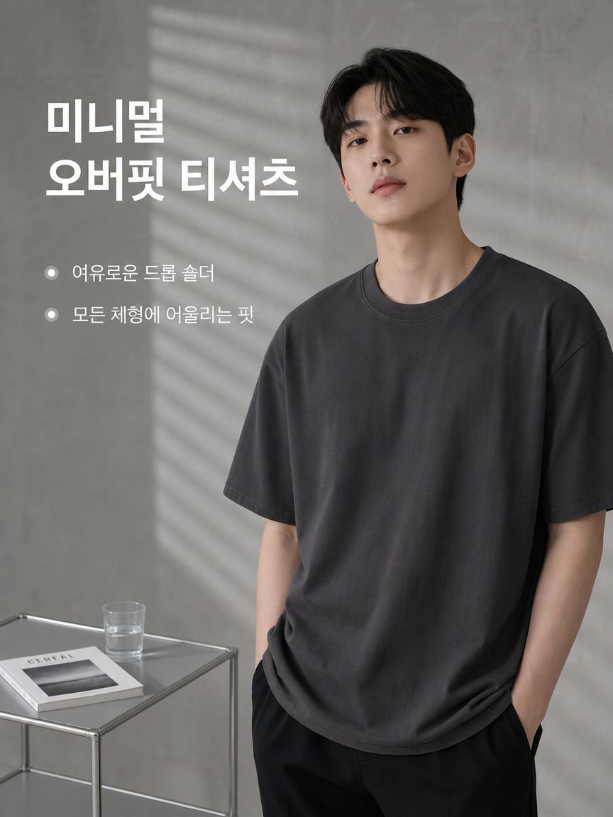 드롭숄더 5부 소매 헤비코튼 베이직 무지 티셔츠