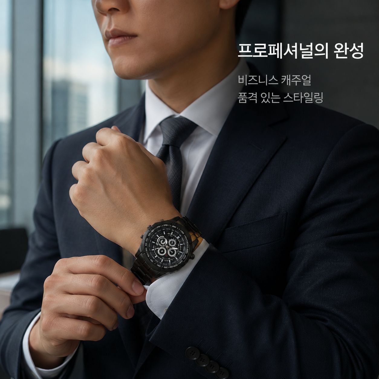 남성용 패션 쓰리아이 캘린더 쿼츠 시계