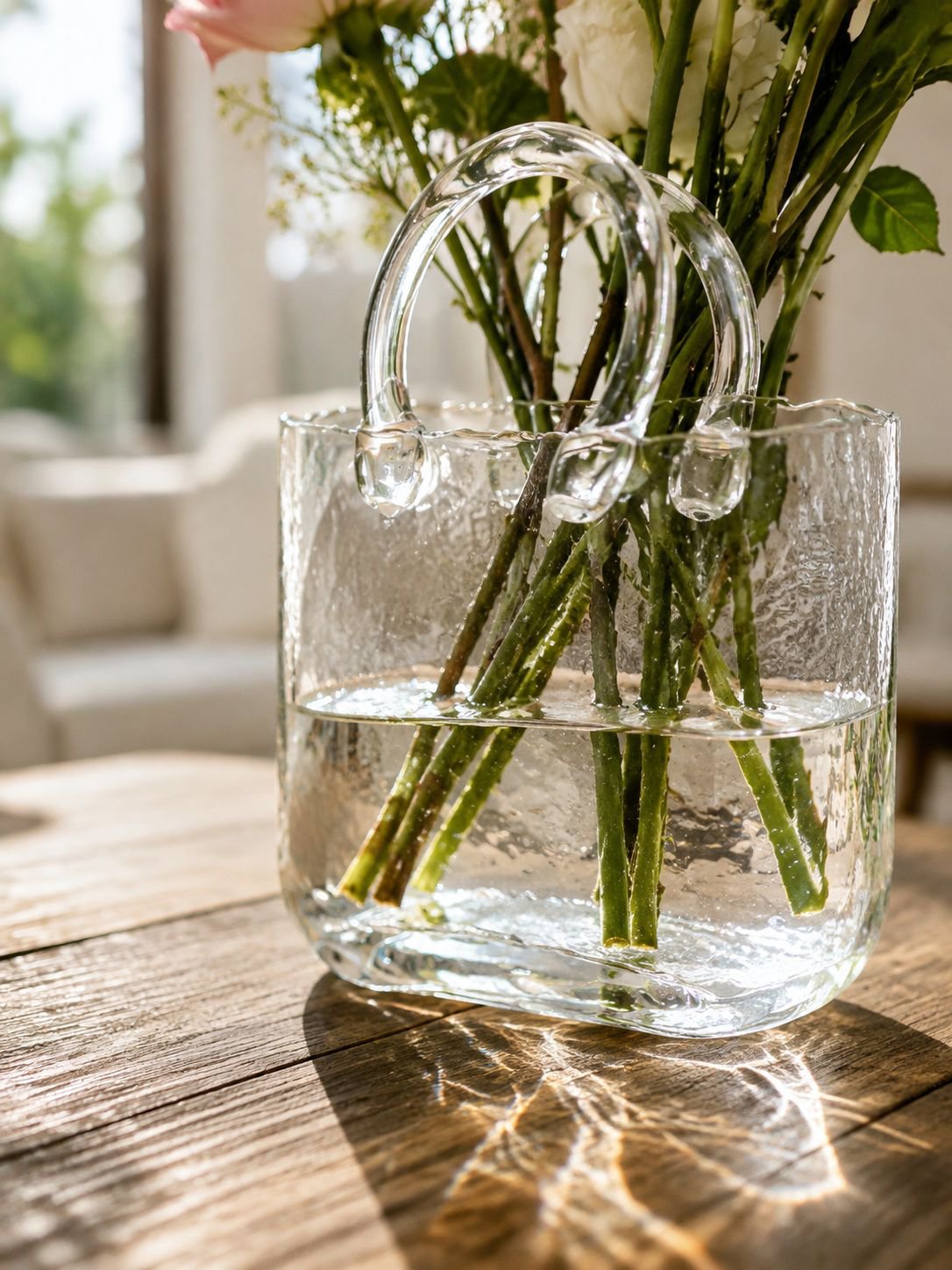 Cesta de vidrio nórdica para transportar flores