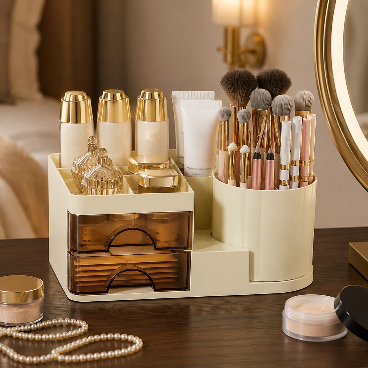Desktop Cosmetic Storage Box Rotating Brush Tube Dust-proof Lipstick Rack